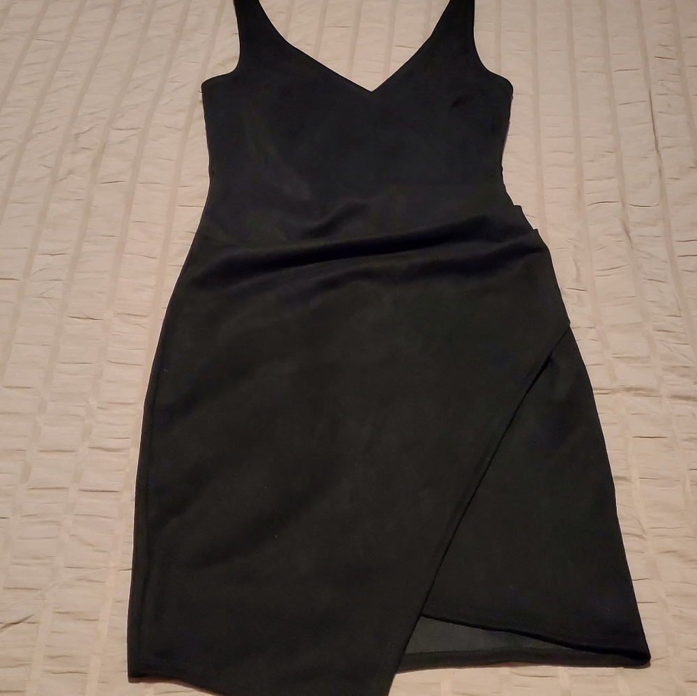 💕 Haute Monde 💕 Black Suede Bodycon Asymmetrical Dress Size S